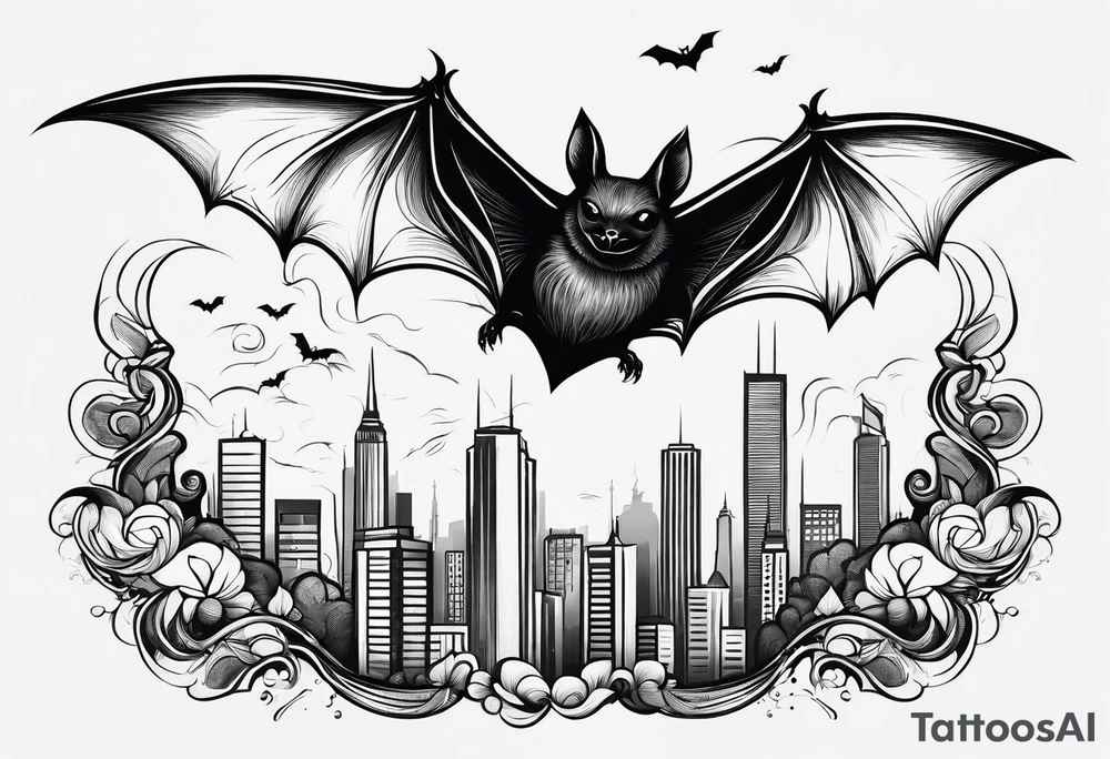 tall skinny bat minimal detail tattoo idea