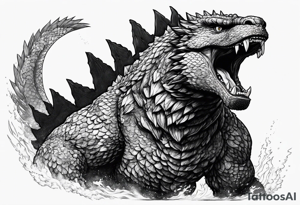 godzilla,full body, roaring tattoo idea