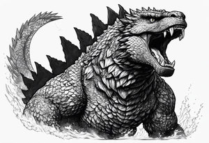 godzilla,full body, roaring tattoo idea