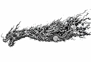 storm clouds and lightning mixed throughout, eastern dragon wrapping around the arm with head at the inside wrist, tattoo idea