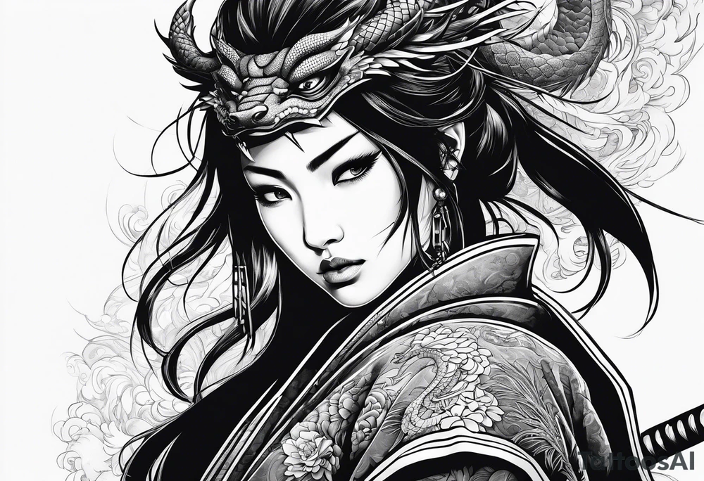 Samurai girl with dragon tattoo idea