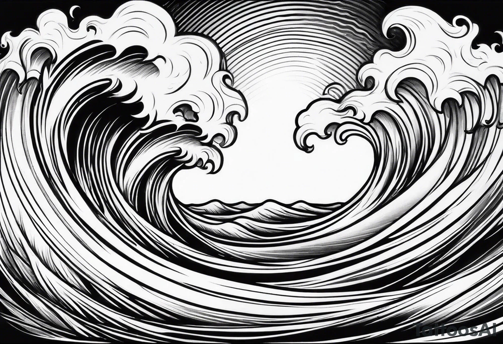Flames rolling into water wave tattoo idea