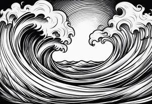 Flames rolling into water wave tattoo idea