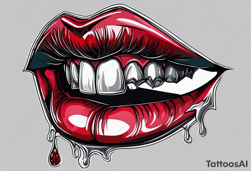 Sexy vampire mouth biting rose tattoo idea