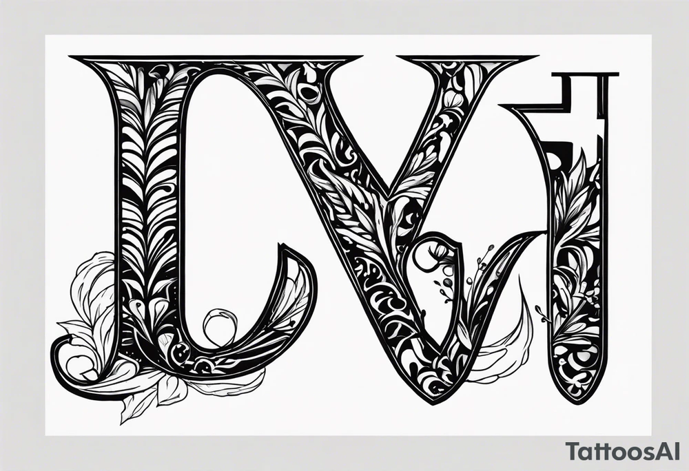 initials J M W E and a larger R tattoo idea