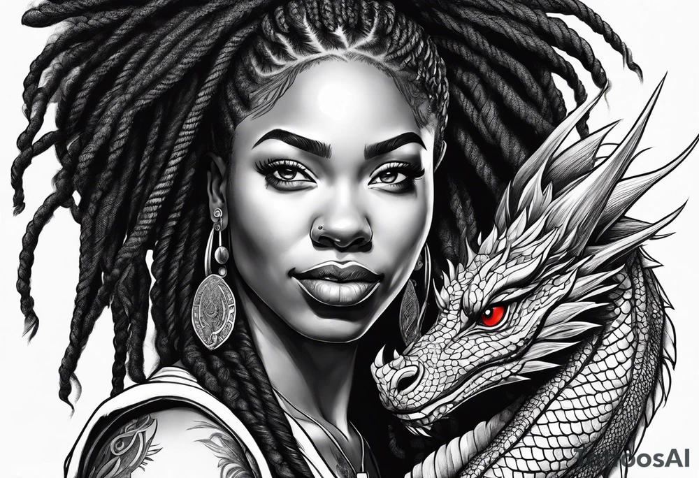 Black woman with locs and red dragon tattoo idea