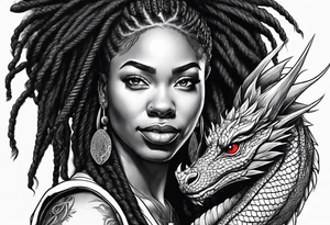 Black woman with locs and red dragon tattoo idea