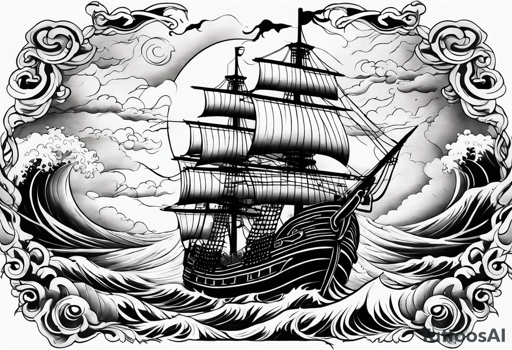 Pirate ship in a storm tattoo idea