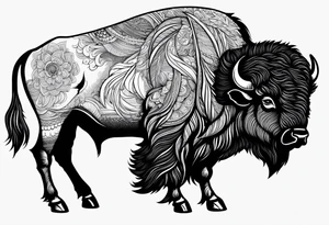 fine line bison doodle - white background, clean background, no skin tattoo idea
