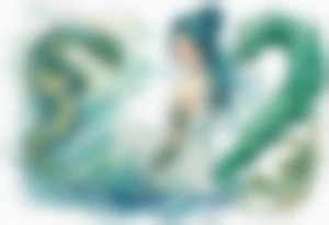 a blue-green naiad in a white tunic next to a sea serpent tattoo idea
