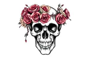 ornate skull adorned with crown of wild roses and thorns tattoo idea