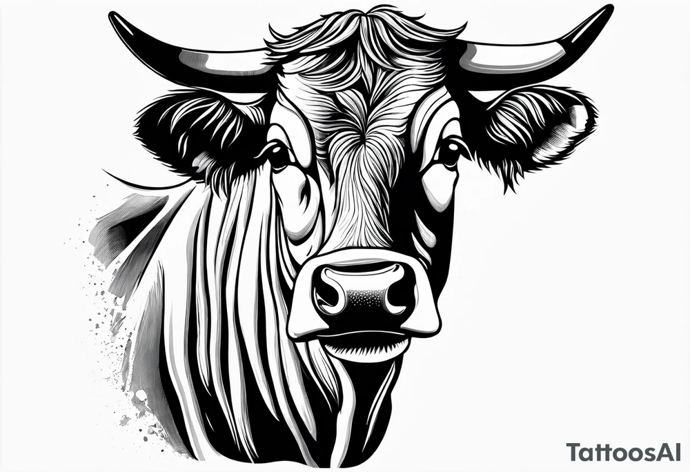cow half profile linework tattoo idea