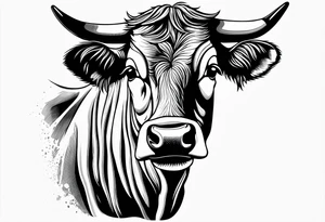 cow half profile linework tattoo idea
