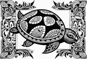 Full Polynesian tribal sleeve with turtle on top tattoo idea
