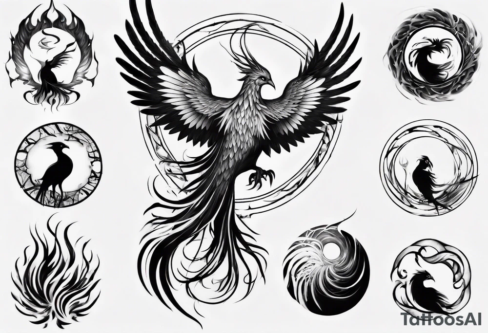 Phoenix rising blending in circles tattoo idea