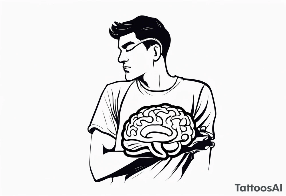 A man struggling to carry a brain tattoo idea