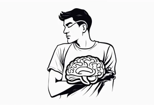 A man struggling to carry a brain tattoo idea