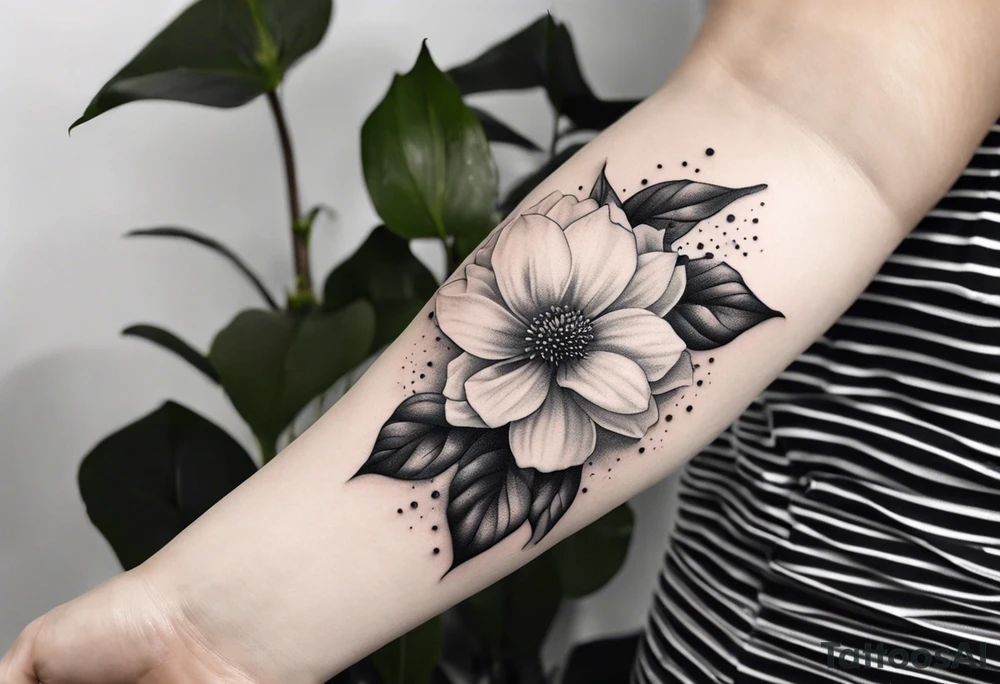 gardenia and dandelion forearm tattoo idea