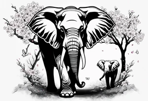 Elephant with cherry blossom tree tattoo idea