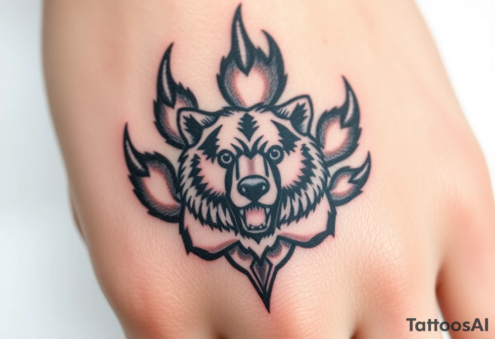 Bears paw with bear face in the middle tattoo idea