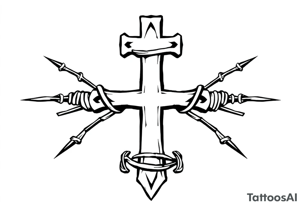 Cross wrapped in barb wire tattoo idea