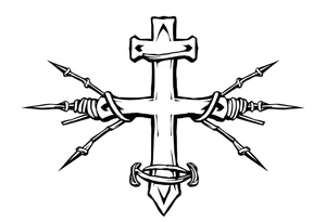 Cross wrapped in barb wire tattoo idea