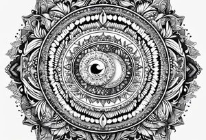 Mandala feather, incorporates music, birds, yin and yang, and water tattoo idea
