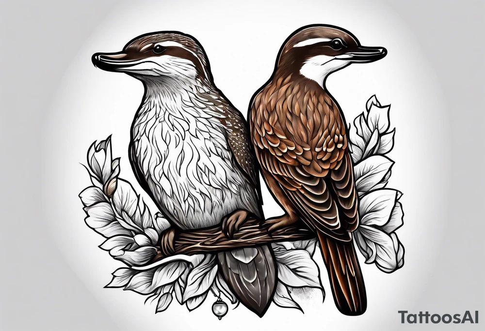 Otter and flicker bird as friends tattoo idea
