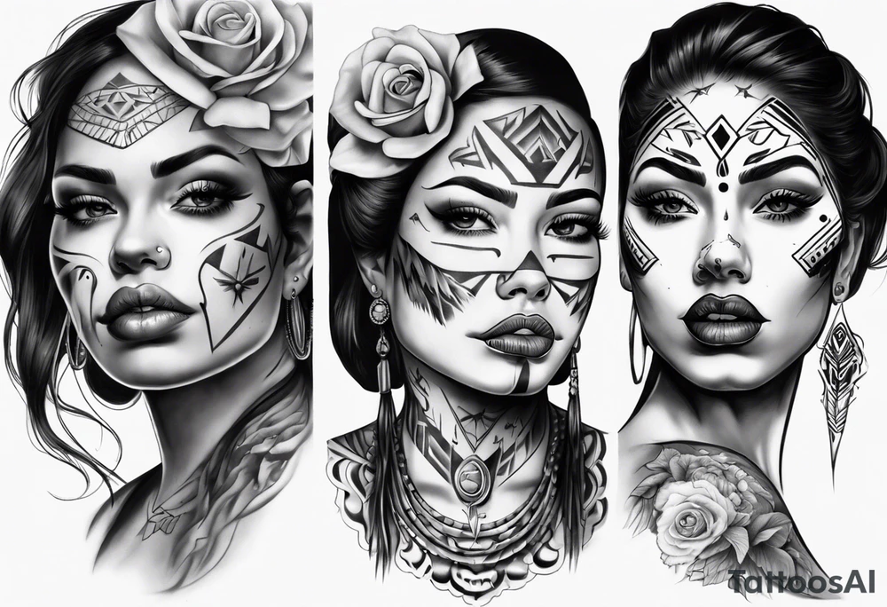 realistic chicano
women faces tattoo idea