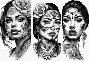 realistic chicano
women faces tattoo idea