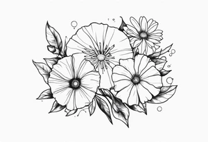 morning glory, and aster flower bouquet tattoo idea