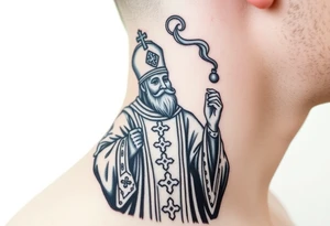 Russian Orthodox Priest in fully detailed vestment swinging a censer with smoke curling upward tattoo idea