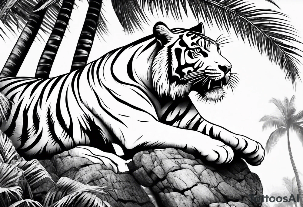 tiger climbing palm tree tattoo idea