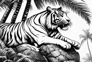 tiger climbing palm tree tattoo idea