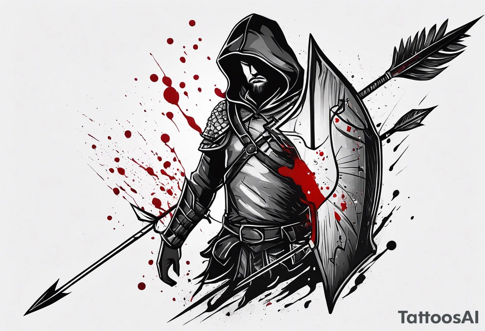 an arrow with a drip of blood on the tip of it simple line art tattoo idea
