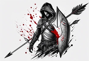 an arrow with a drip of blood on the tip of it simple line art tattoo idea