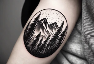 small circle shape trees mountain tattoo idea
