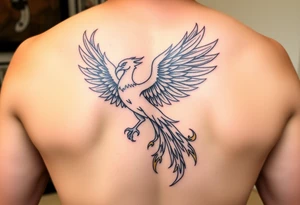 magnificent phoenix rising from golden flames with trailing embers tattoo idea