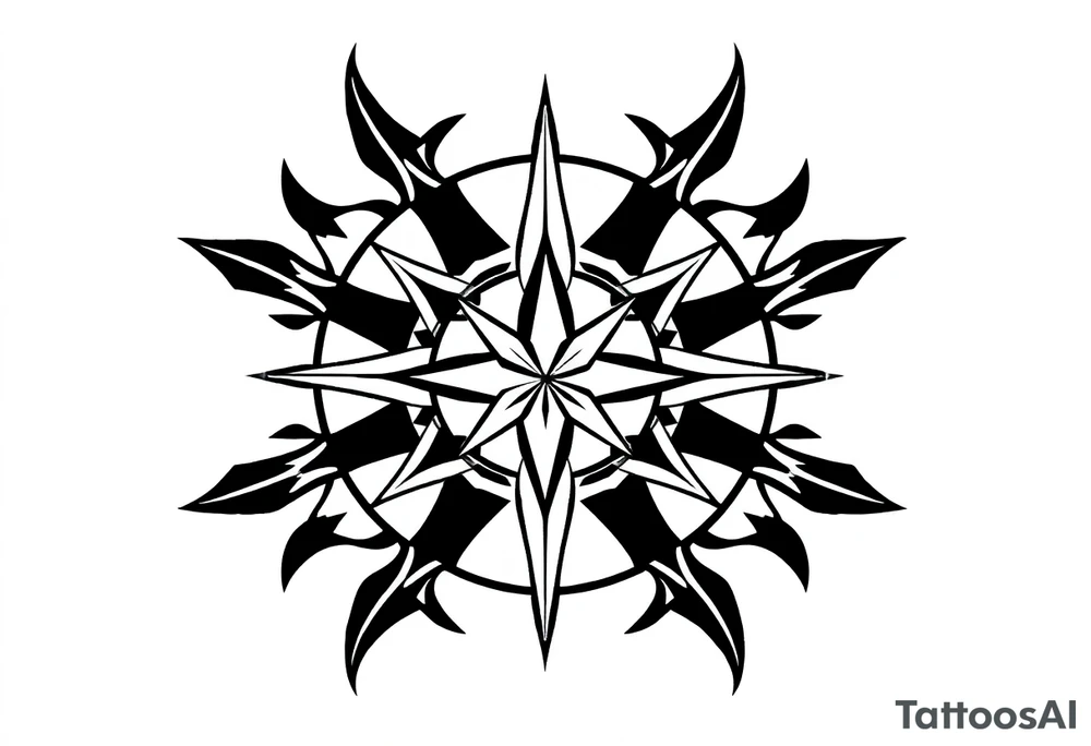 Simple Double layered compass rose tattoo idea