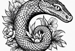 snakein the shape of an s with flowers tattoo idea