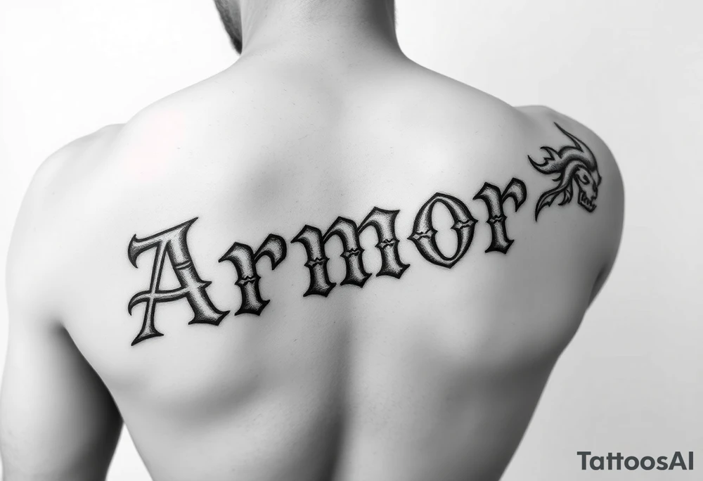 Place the word "Armor" on the back of the right forearm; should be readable by others tattoo idea
