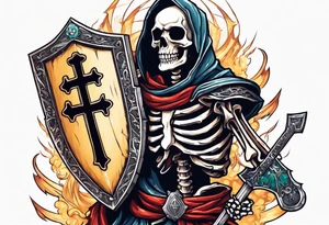 skeleton holding a shield with a cross on it tattoo idea