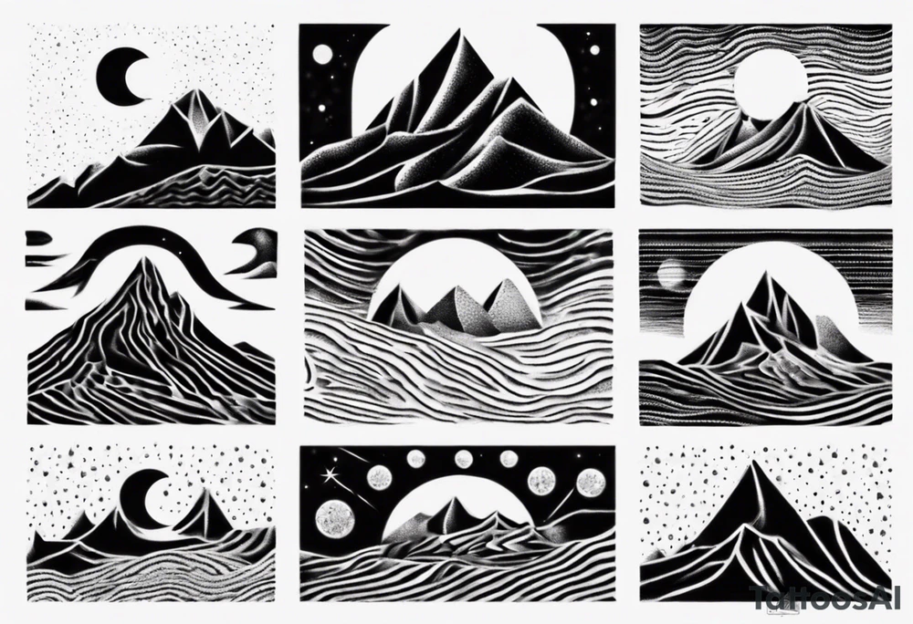 mountains and dunes and moon in the lonely desert tattoo idea