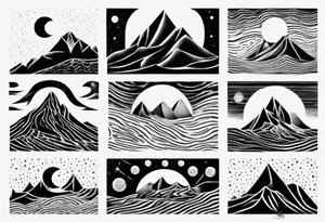 mountains and dunes and moon in the lonely desert tattoo idea
