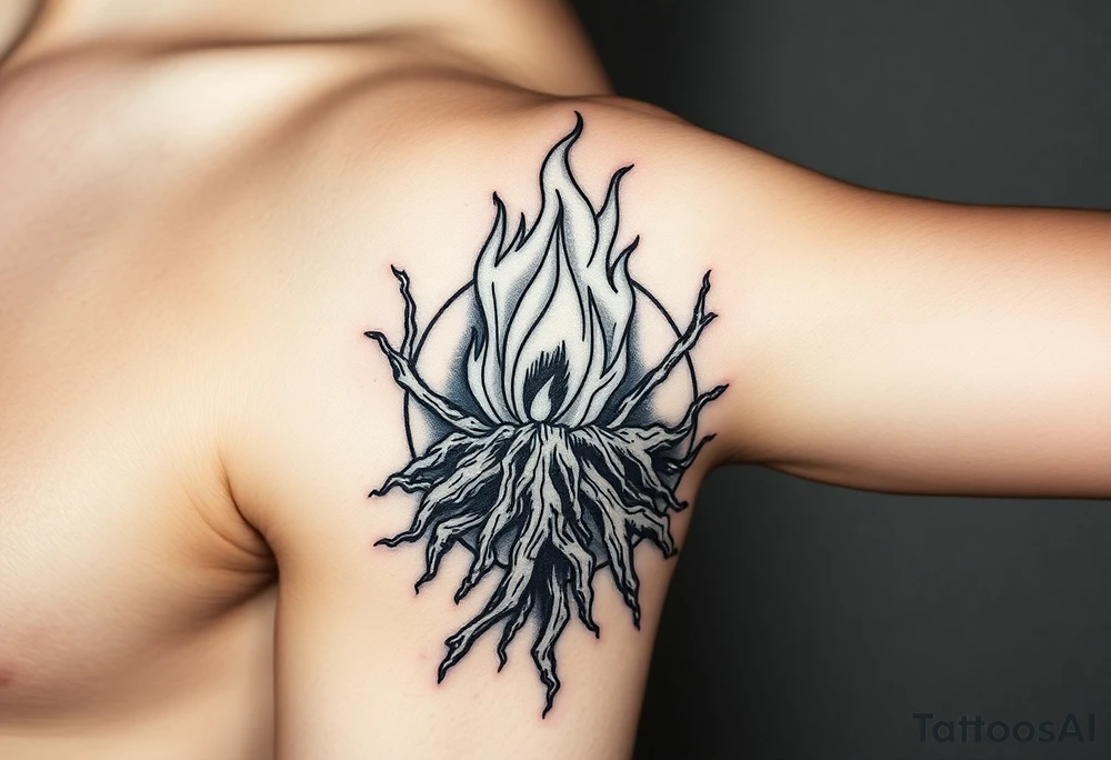 flame in a heavy roots sphere tattoo idea