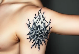 flame in a heavy roots sphere tattoo idea