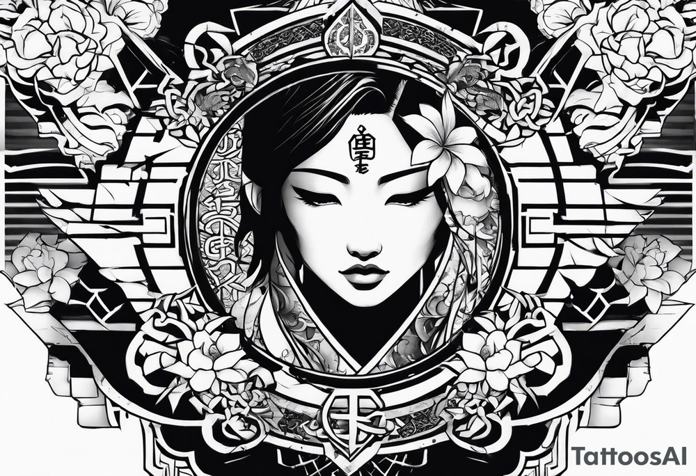 broken sword with japanese kanji tattoo idea
