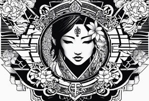 broken sword with japanese kanji tattoo idea
