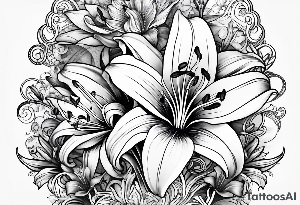 Vintage gear with lily flower. tattoo idea