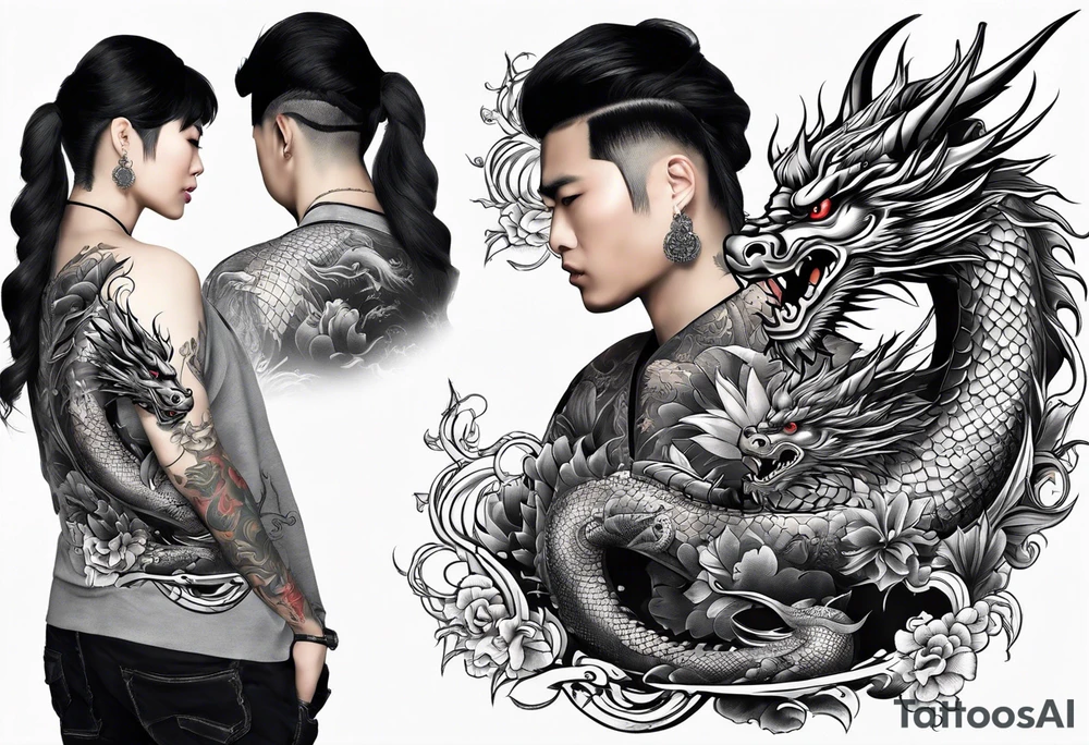 give me an asian gangster style tattoo with a dragon for my back tattoo idea